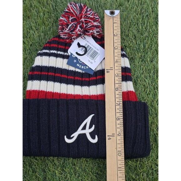 Atlanta Braves Striped Winter Beanie MLB Hat Cap Red White Navy New With Tags - Picture 8 of 9